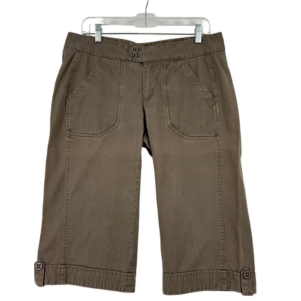 Merrell Straight Leg Capri‎ Pants 100% Cotton Faux Cuff Light Brown Size 10